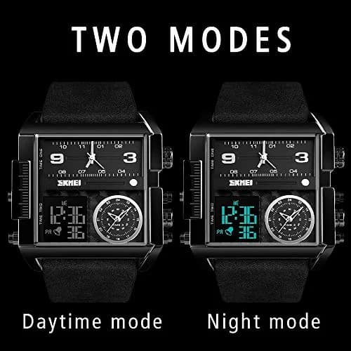 Gosasa Men's Square Large Face Digital Sports Watch with Triple Time Zone & LED Display, 51mm Case | Analog Quartz Movement thumbnail 3