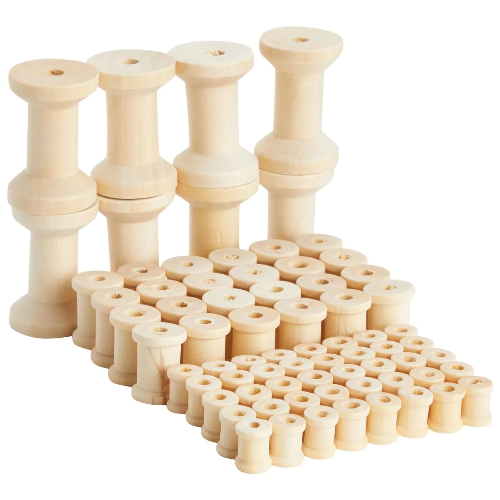 Bright Creations Wooden Spools for Crafts - 72-Pack, Small, Medium & Large, Unfinished Natural Schima Wood | Versatile DIY Thread Holders — wood