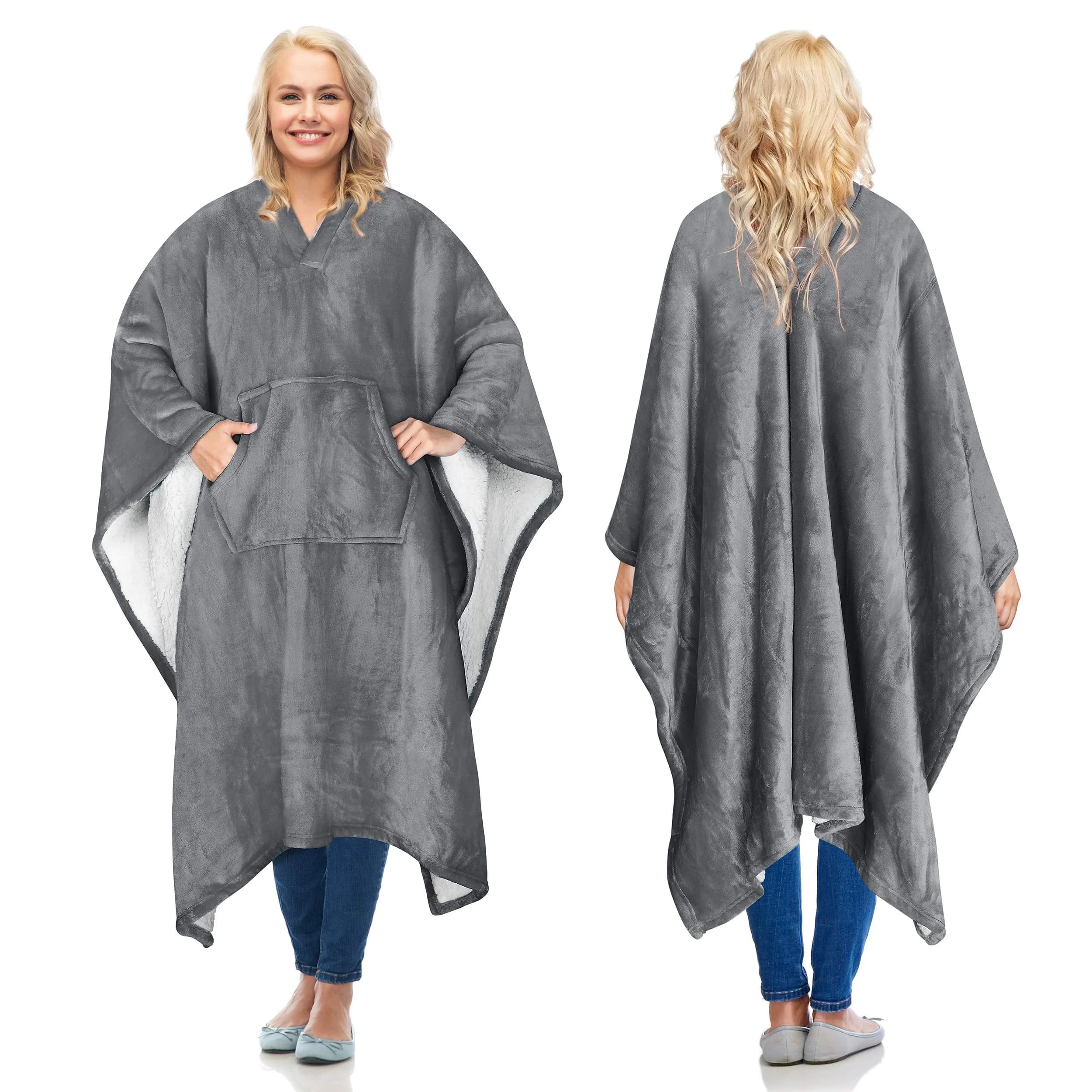 Catalonia Sherpa Wearable Poncho for Adults, Grey | Cozy, Soft, Unisex, No Sleeves