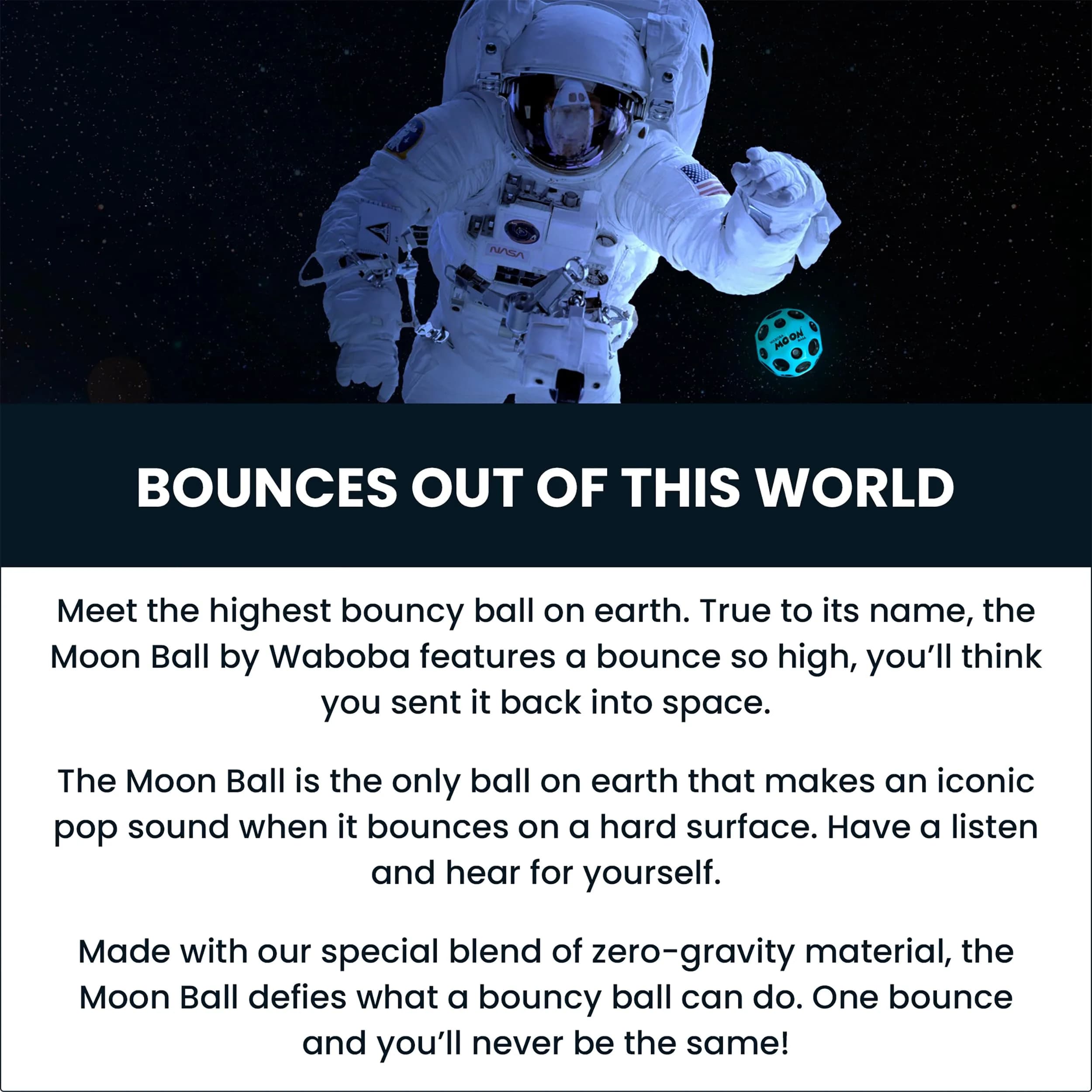 Waboba Original Moon Ball Blue 6.5cm (2.56in) | Hyper Bouncy with Pop Sound - view 3