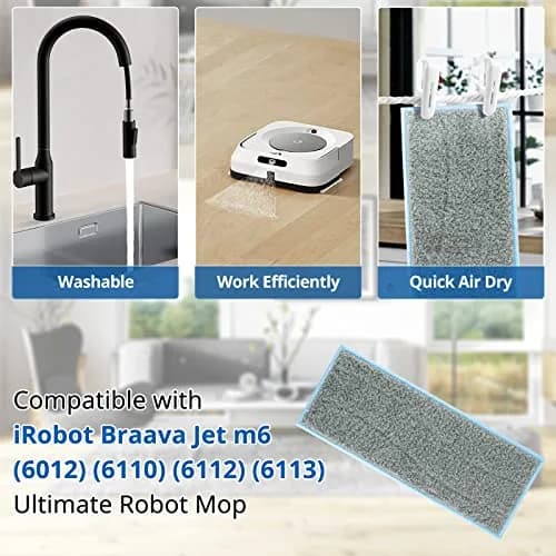 LINNIW M6 Wet Mopping Pads for iRobot Braava Jet M6 (6-Pack, Grey) | Washable & Reusable Microfiber Pads for Sealed Floors thumbnail 2