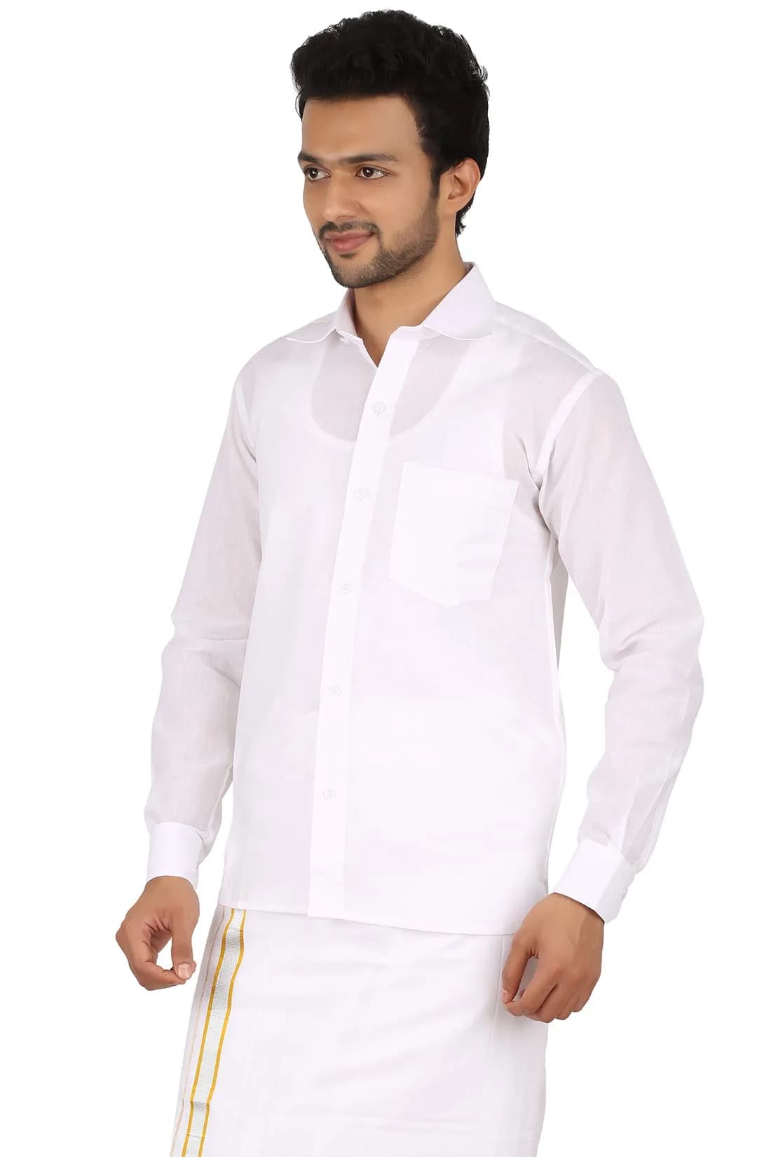 PRAKASAM COTTON Men's White Long Sleeve Classic Collar Shirt 44 | Regular Fit Cotton Blend - view 3