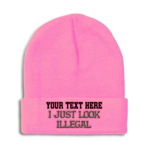 Speedy Pros Custom Beanies for Men & Women | Embroidered Skull Cap Winter Hats | One Size Pink thumbnail 1