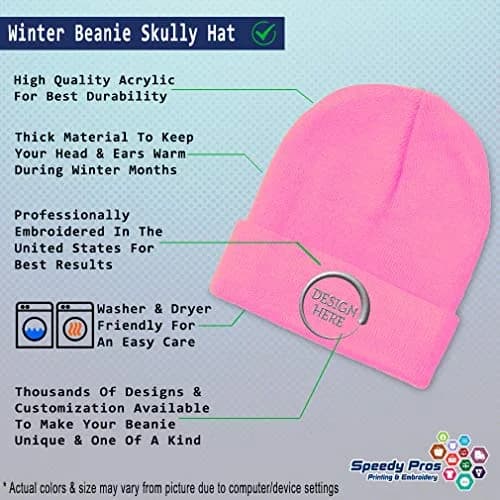 Speedy Pros Custom Beanies for Men & Women | Embroidered Skull Cap Winter Hats | One Size Pink thumbnail 4