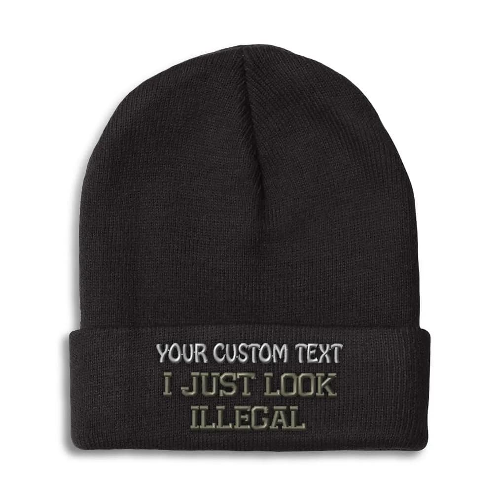 Speedy Pros Custom Beanies for Men & Women | Embroidered Skull Cap Winter Hats | One Size Pink — Black Personalized Text Here