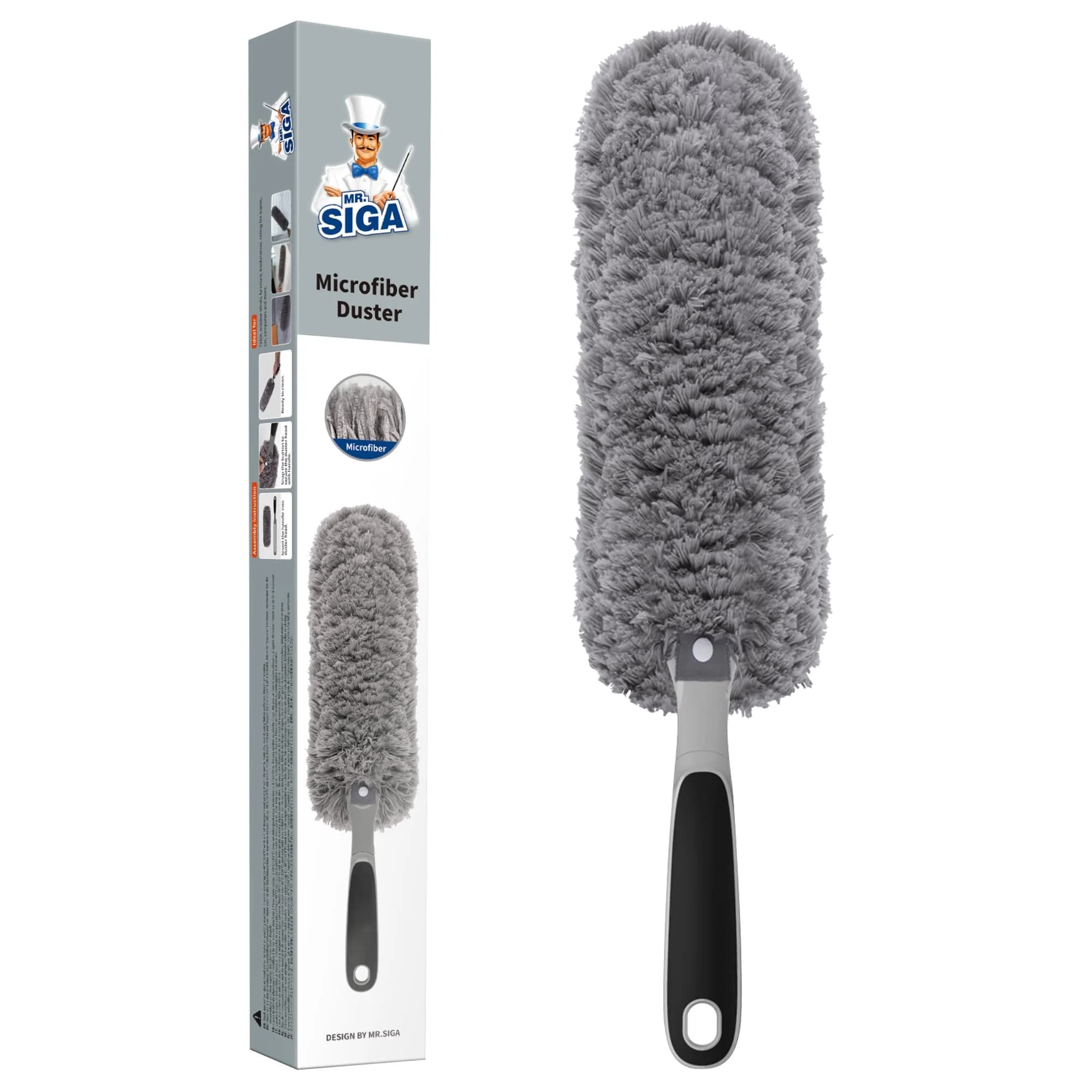 MR.SIGA Microfiber Duster Washable Dust Remover for Household Cleaning | Large Microfiber Head, Non-Slip Handle