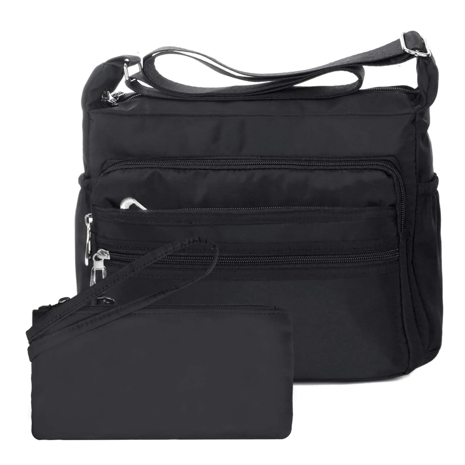 NOTAG Crossbody Bag for Women Waterproof Shoulder Bag Large Size | Multi-Pocket Nylon Purse with RFID Blocking — Black-rfid-l