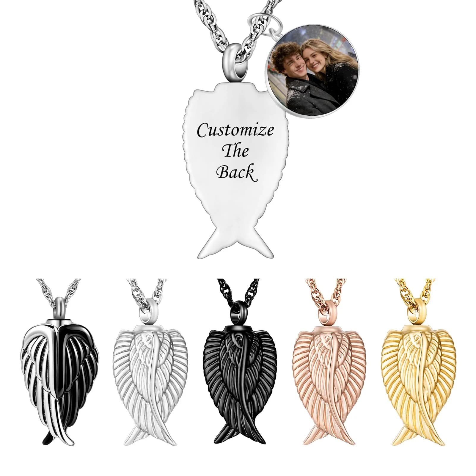 Dletay Customized Angel Wing Cremation Necklace for Ashes | Stainless Steel Memorial Pendant 2.5cm
