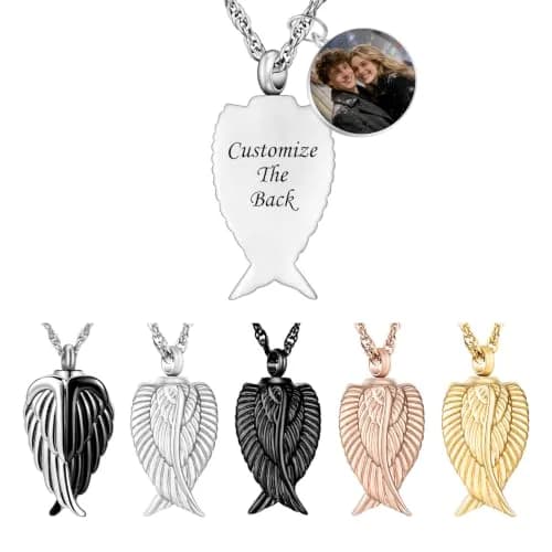 Dletay Customized Angel Wing Cremation Necklace for Ashes | Stainless Steel Memorial Pendant 2.5cm thumbnail 1