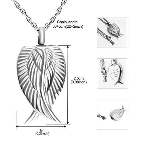 Dletay Customized Angel Wing Cremation Necklace for Ashes | Stainless Steel Memorial Pendant 2.5cm thumbnail 5