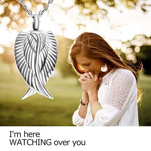 Dletay Customized Angel Wing Cremation Necklace for Ashes | Stainless Steel Memorial Pendant 2.5cm thumbnail 6