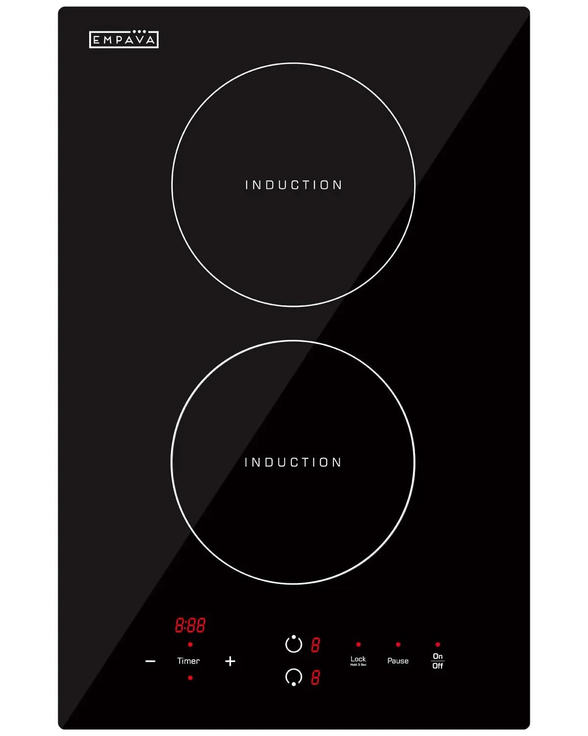Empava 30.5cm (12 Inch) 2 Zone Induction Cooktop with Dual Bridge-SYNC, Black | 220V Compatible Stainless Steel Cooktop - main product image