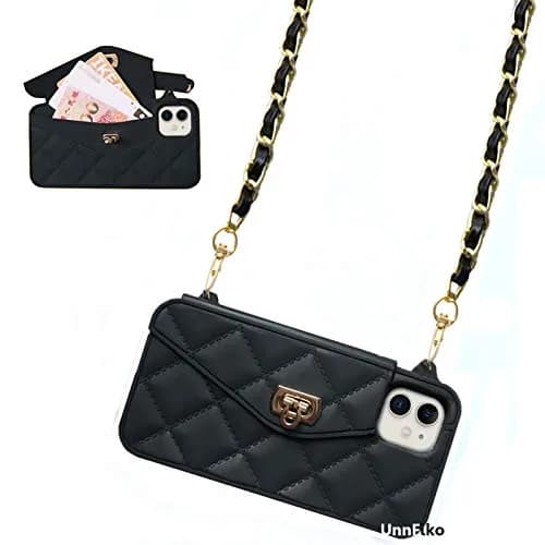 UnnFiko Black Wallet Case for iPhone 11 (6.1-inch) | Cute Shoulder Bag Design with Card Slots & Strap thumbnail 1