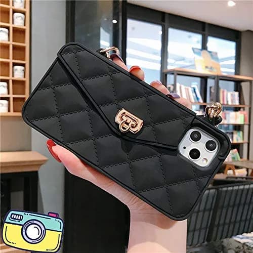 UnnFiko Black Wallet Case for iPhone 11 (6.1-inch) | Cute Shoulder Bag Design with Card Slots & Strap thumbnail 7