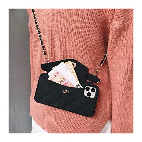 UnnFiko Black Wallet Case for iPhone 11 (6.1-inch) | Cute Shoulder Bag Design with Card Slots & Strap thumbnail 2