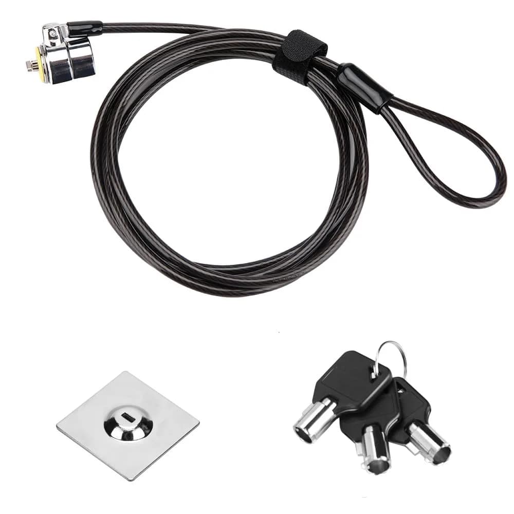 LORADAR Laptop Cable Lock - 6.7Ft Security Cable with Adhesive Anchors | Anti-Theft Device for Laptops, Tablets & Phones — Black