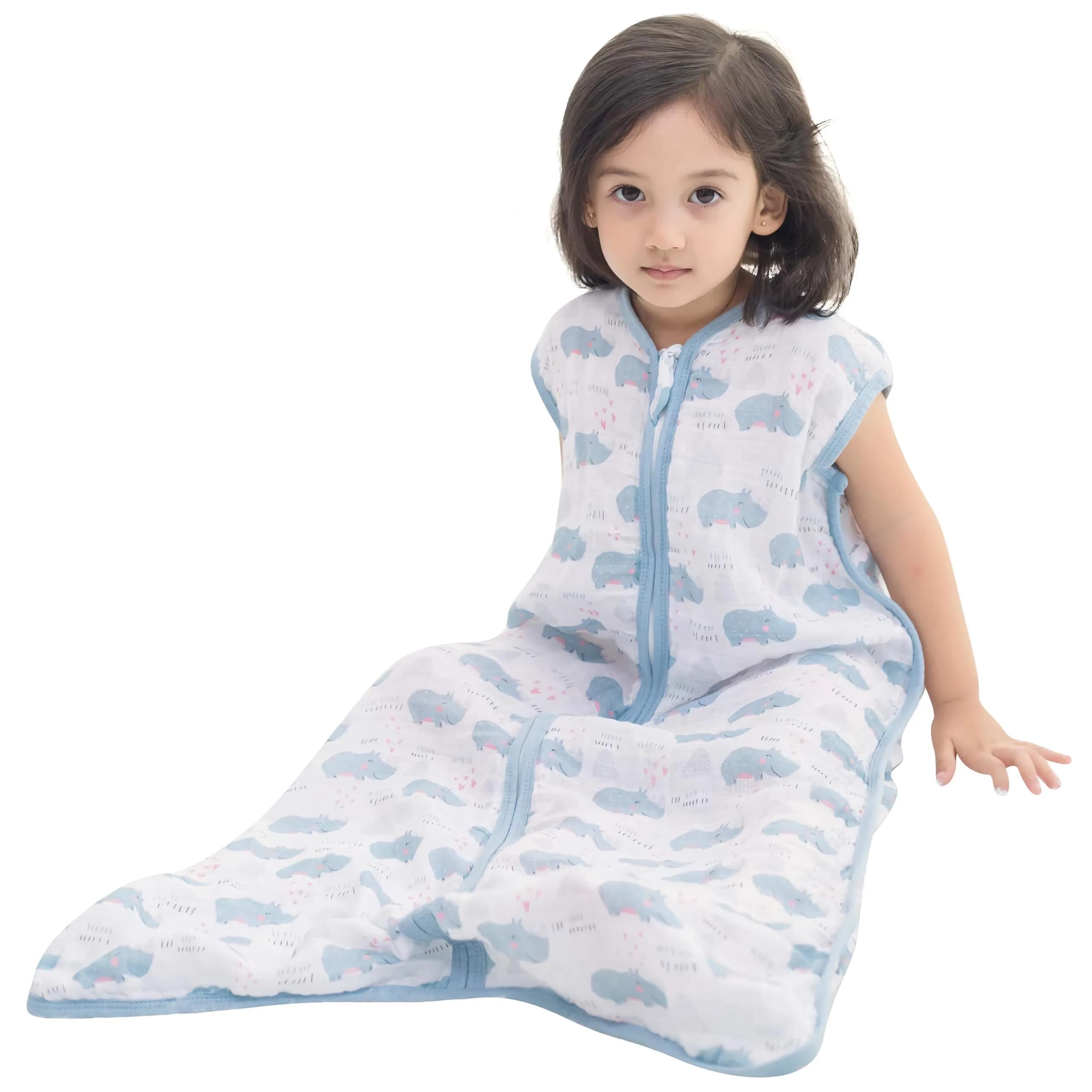 TADO MUSLIN Baby Sleep Sack 2-4 T | Organic Cotton Toddler Wearable Blanket 0.5 TOG X-Large — Rhinoceros