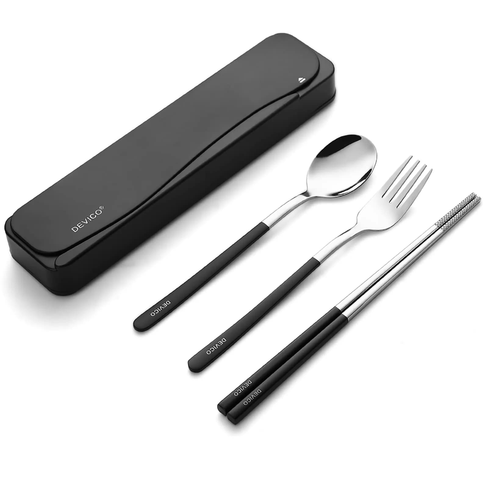 DEVICO Travel Utensils with Case | 4Pcs Portable Silverware Set for Camping, School, Lunch | 18/8 Stainless Steel, Pink