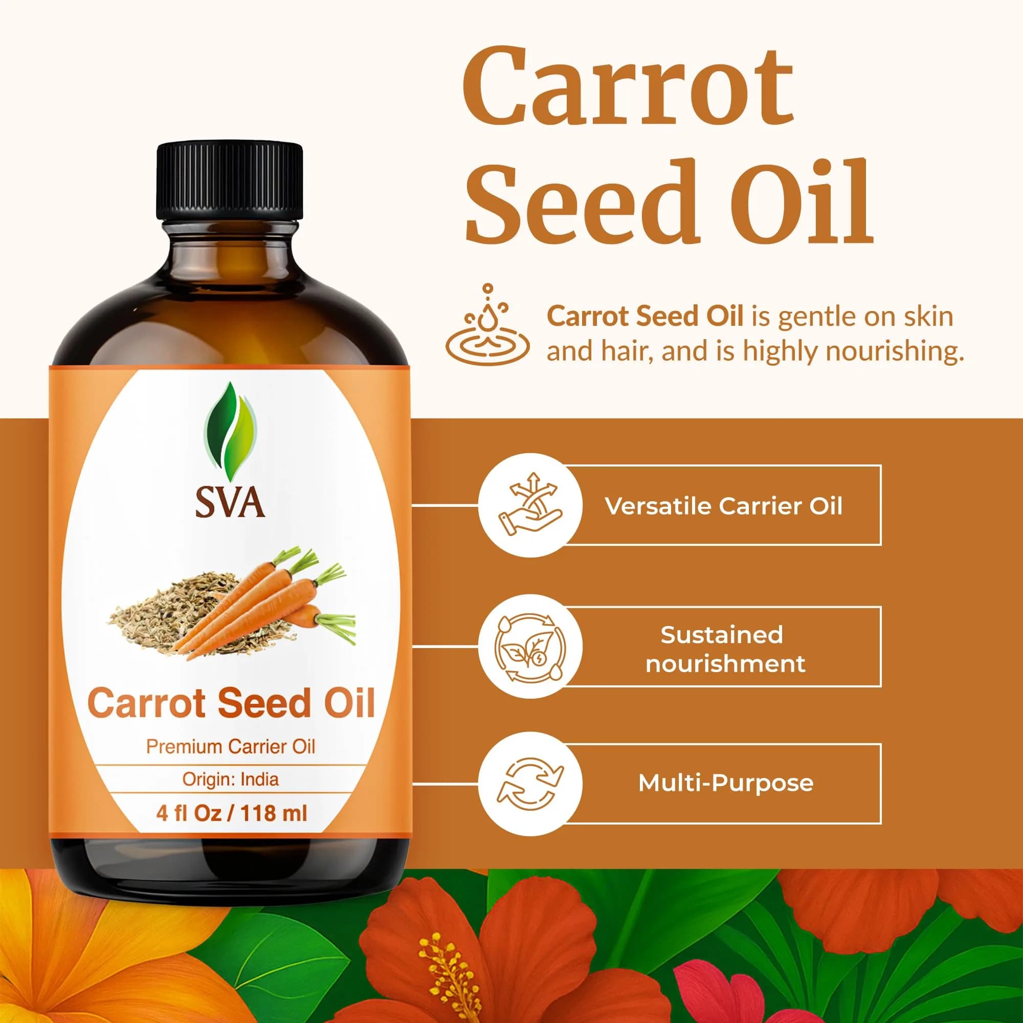 SVA ORGANICS Carrot Seed Essential Oil - 4 Fl Oz (118 ml) - Pure & Natural - view 2