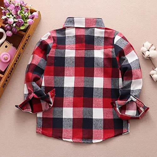 Goodplayer Kids Plaid Flannel Shirt 12-18 Months | Soft Cotton & Warm Long Sleeve thumbnail 2