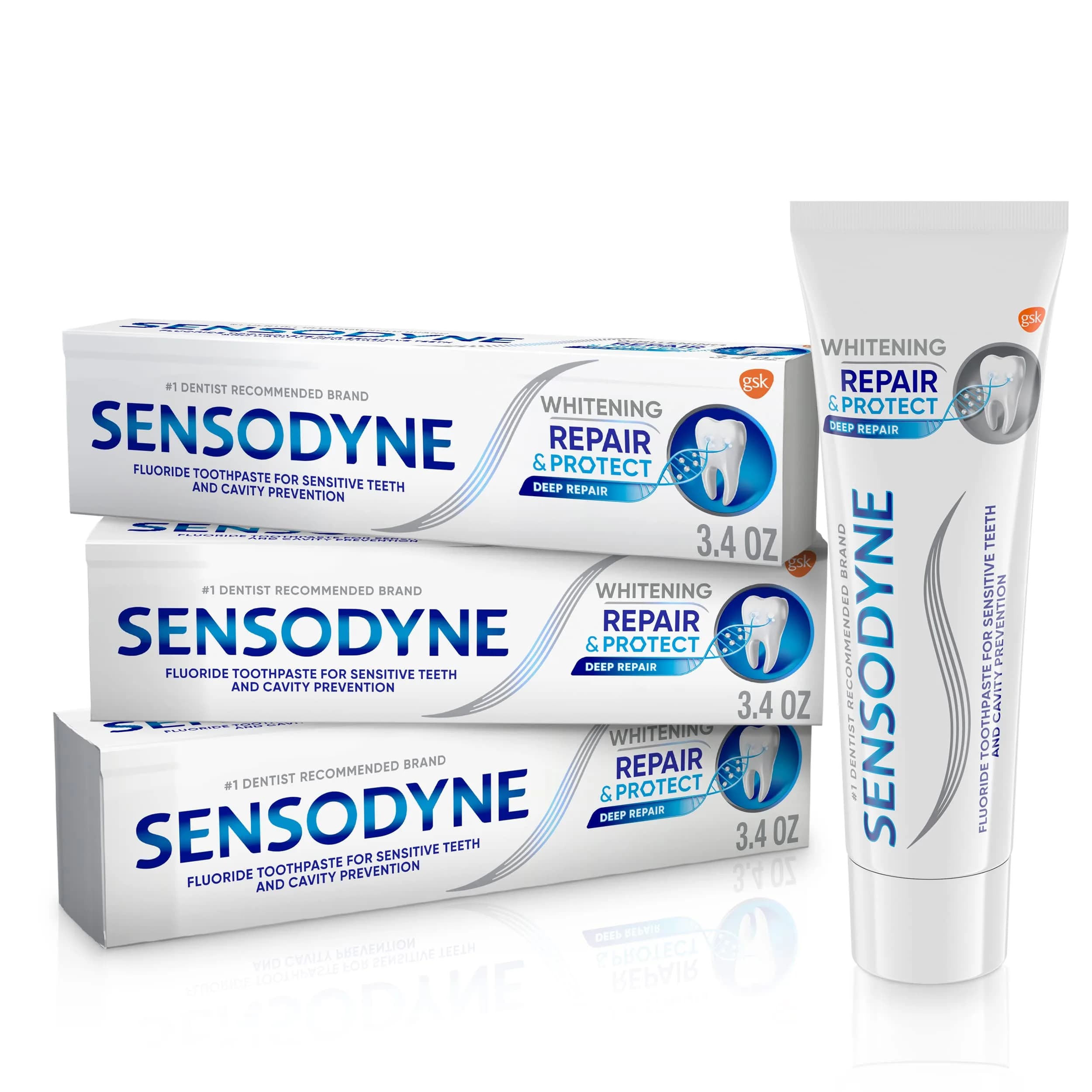 Sensodyne Repair and Protect Whitening Toothpaste 10.2ml (3.4 Fl Oz) Pack of 3 | Clinically Proven Sensitivity Relief & Enamel Repair