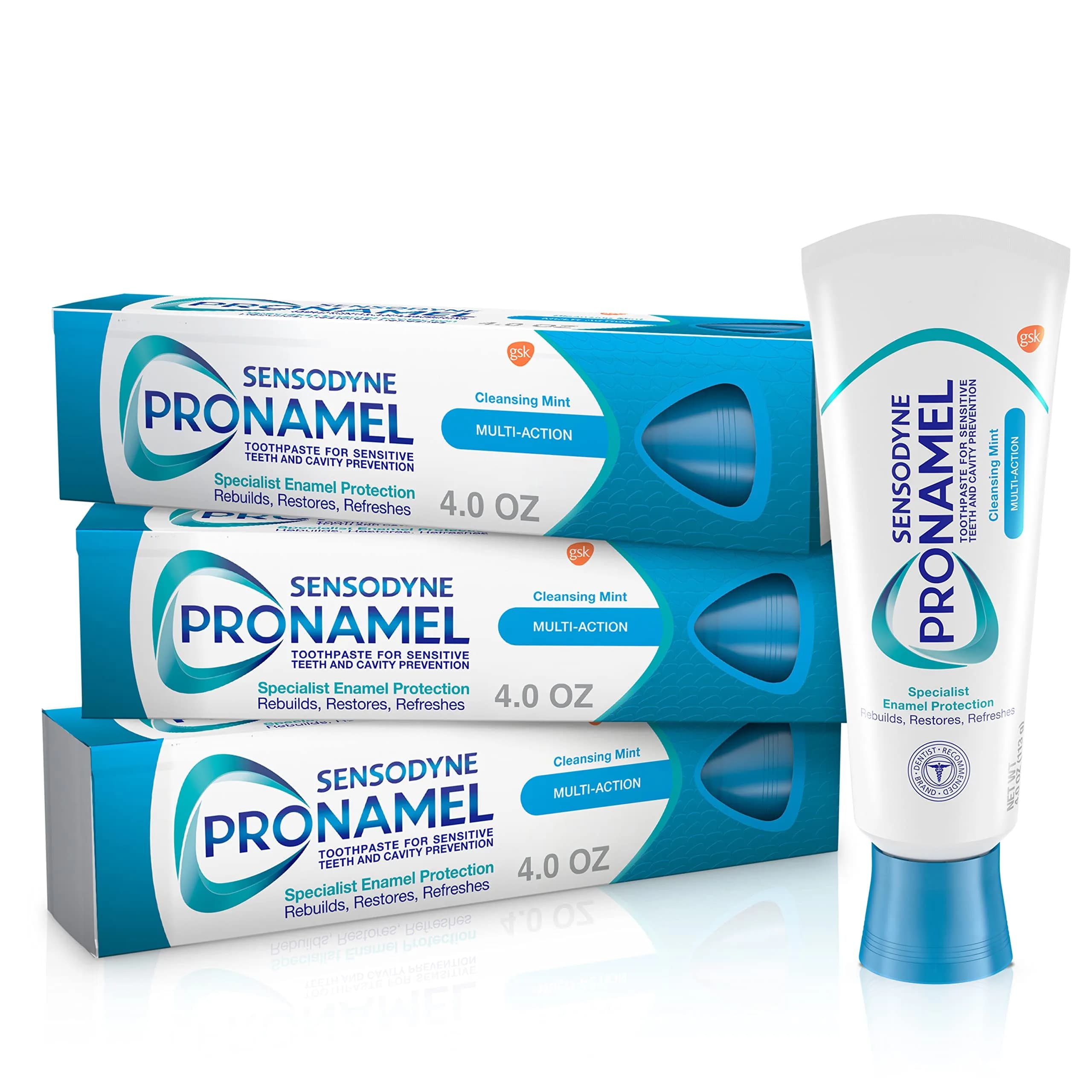 Sensodyne Pronamel Multi-Action SLS Free Toothpaste for Sensitive Teeth, Cleansing Mint, 360ml (12 Ounces Pack of 3) | Reharden and Strengthen Enamel - main product image