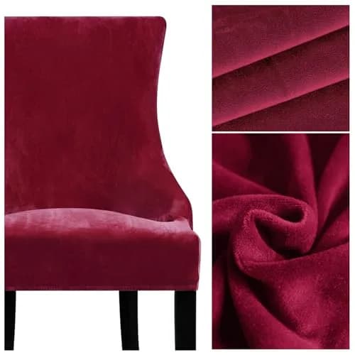 Lellen Velvet Stretch Wingback Chair Cover Slipcover - Wine, 1PC | Fits Chairs 18-22" Seat Length, 20-24" Seat Width thumbnail 4