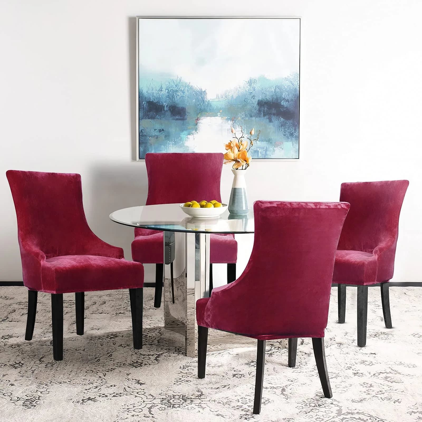 Lellen Velvet Stretch Wingback Chair Cover Slipcover - Wine, 1PC | Fits Chairs 18-22" Seat Length, 20-24" Seat Width - view 2