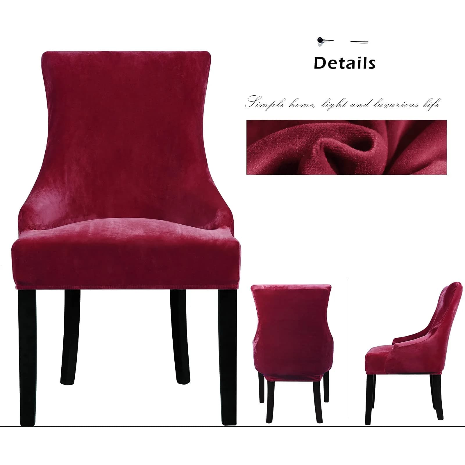 Lellen Velvet Stretch Wingback Chair Cover Slipcover - Wine, 1PC | Fits Chairs 18-22" Seat Length, 20-24" Seat Width - view 3