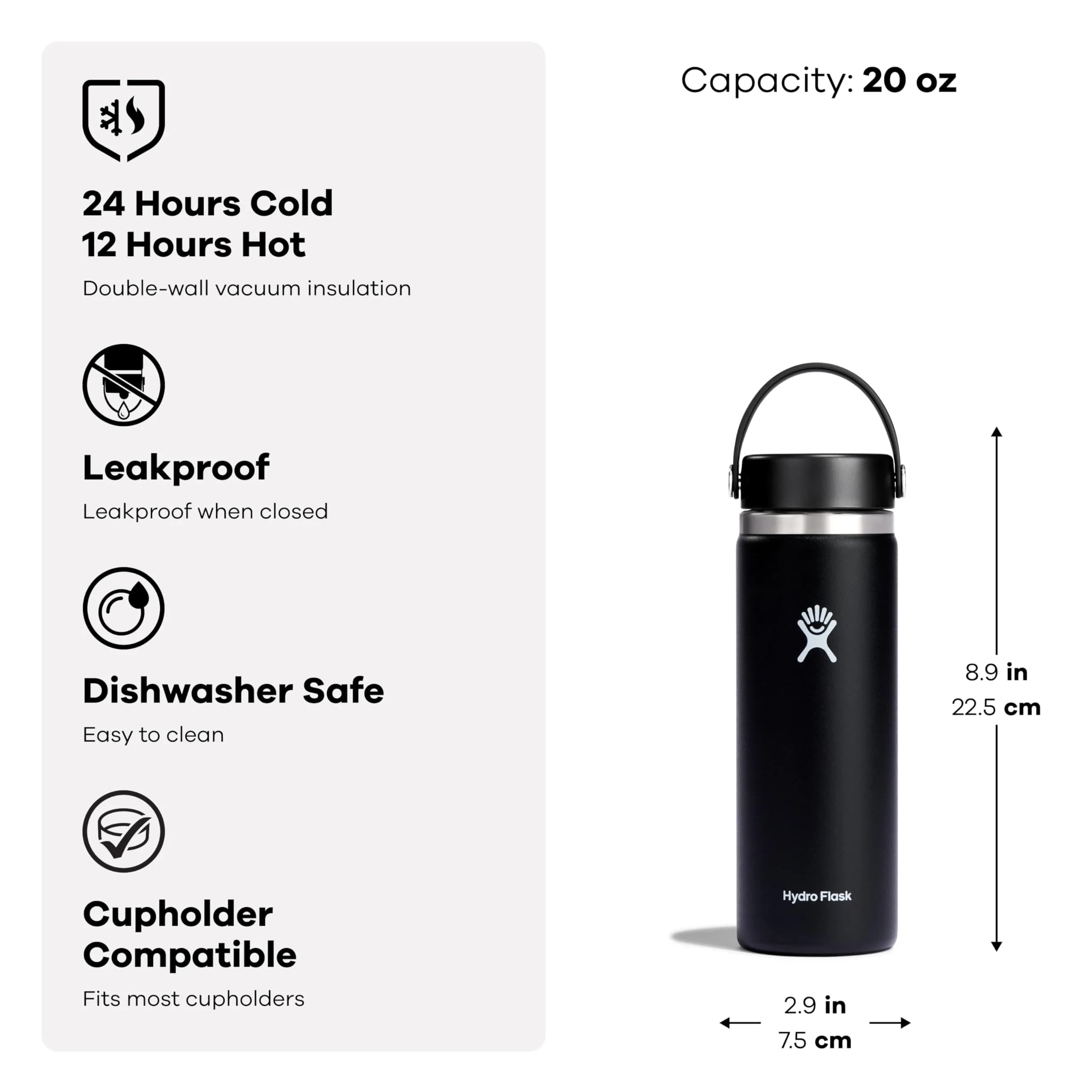 Hydro Flask 40 Oz Tonal White Wide Mouth Water Bottle | Insulated Stainless Steel, Cold 24 Hrs, Hot 12 Hrs - view 4