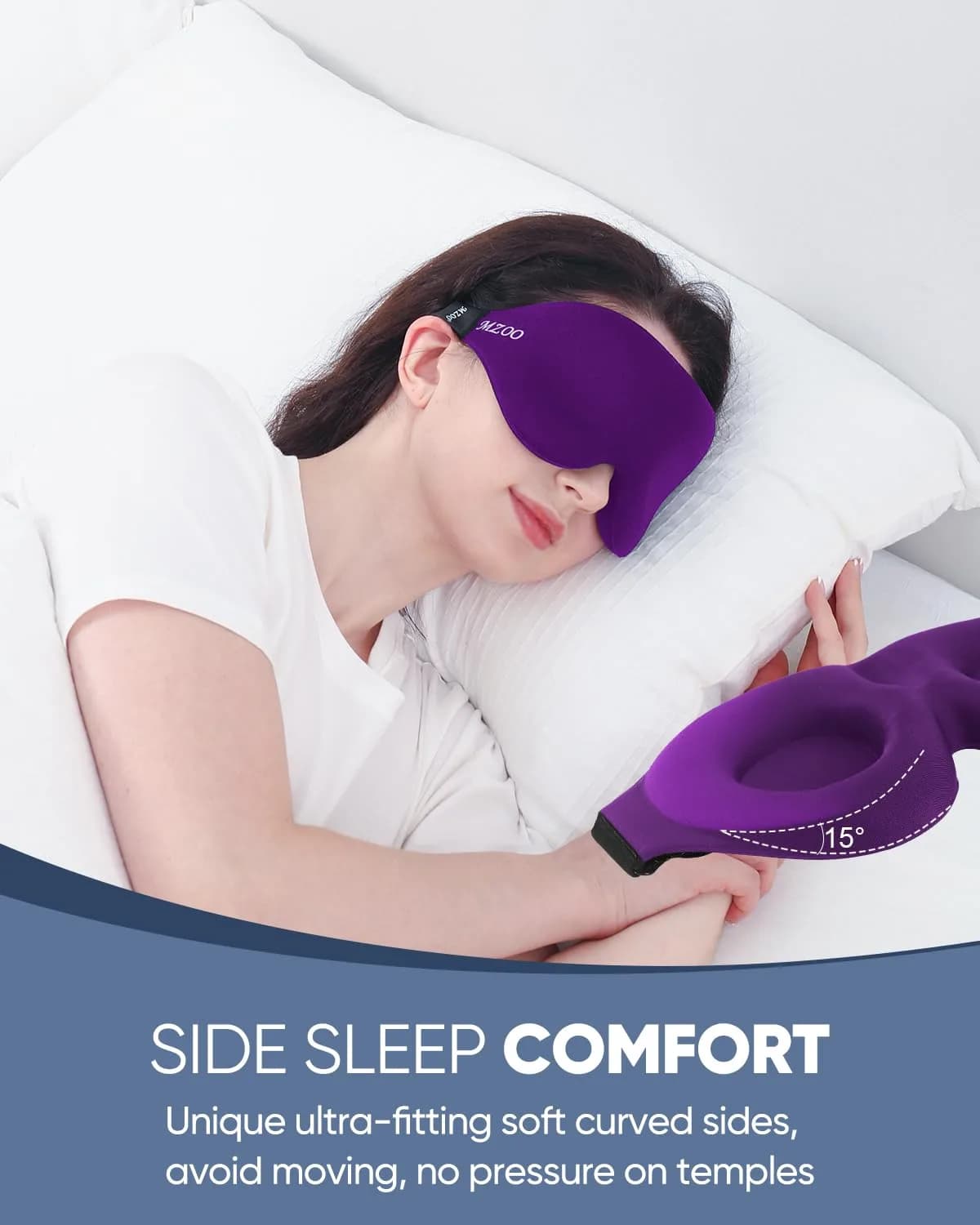 MZOO Luxury Sleep Eye Mask for Side Sleepers, Zero Eye Pressure 3D Blackout Blindfold, Soft Eye Shade Cover for Travel, Purple - view 3