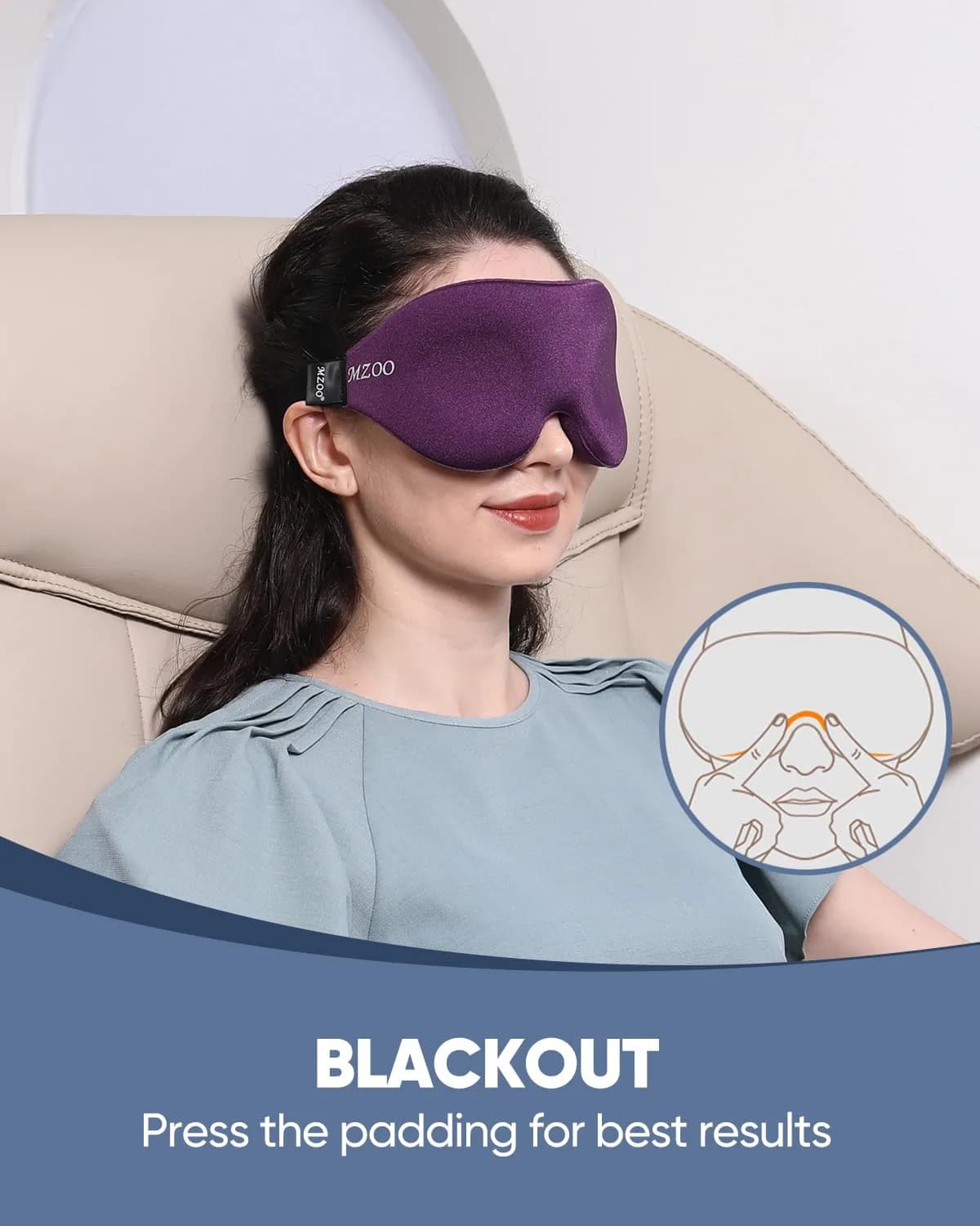 MZOO Luxury Sleep Eye Mask for Side Sleepers, Zero Eye Pressure 3D Blackout Blindfold, Soft Eye Shade Cover for Travel, Purple - view 4
