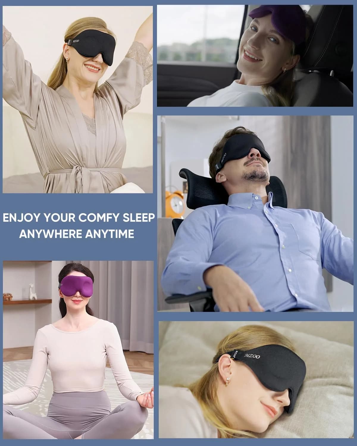 MZOO Luxury Sleep Eye Mask for Side Sleepers, Zero Eye Pressure 3D Blackout Blindfold, Soft Eye Shade Cover for Travel, Purple - view 7