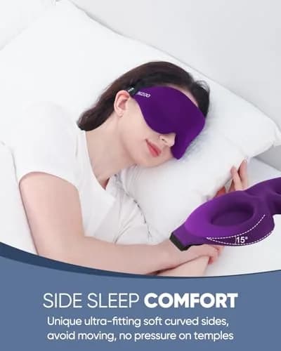 MZOO Luxury 3D Sleep Mask for Women & Men | 13mm Eye Cups, 22mm Nose Padding, 10mm Strap (Purple) thumbnail 3