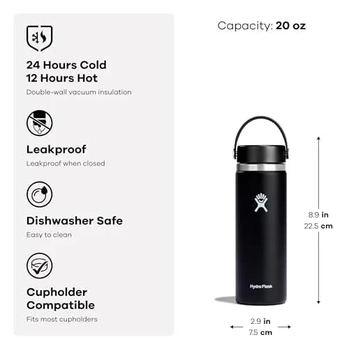 Hydro Flask Water Bottle - Insulated Stainless Steel - Wide Mouth Flex Lid, Non Spill, Leakproof in 20 Oz thumbnail 4
