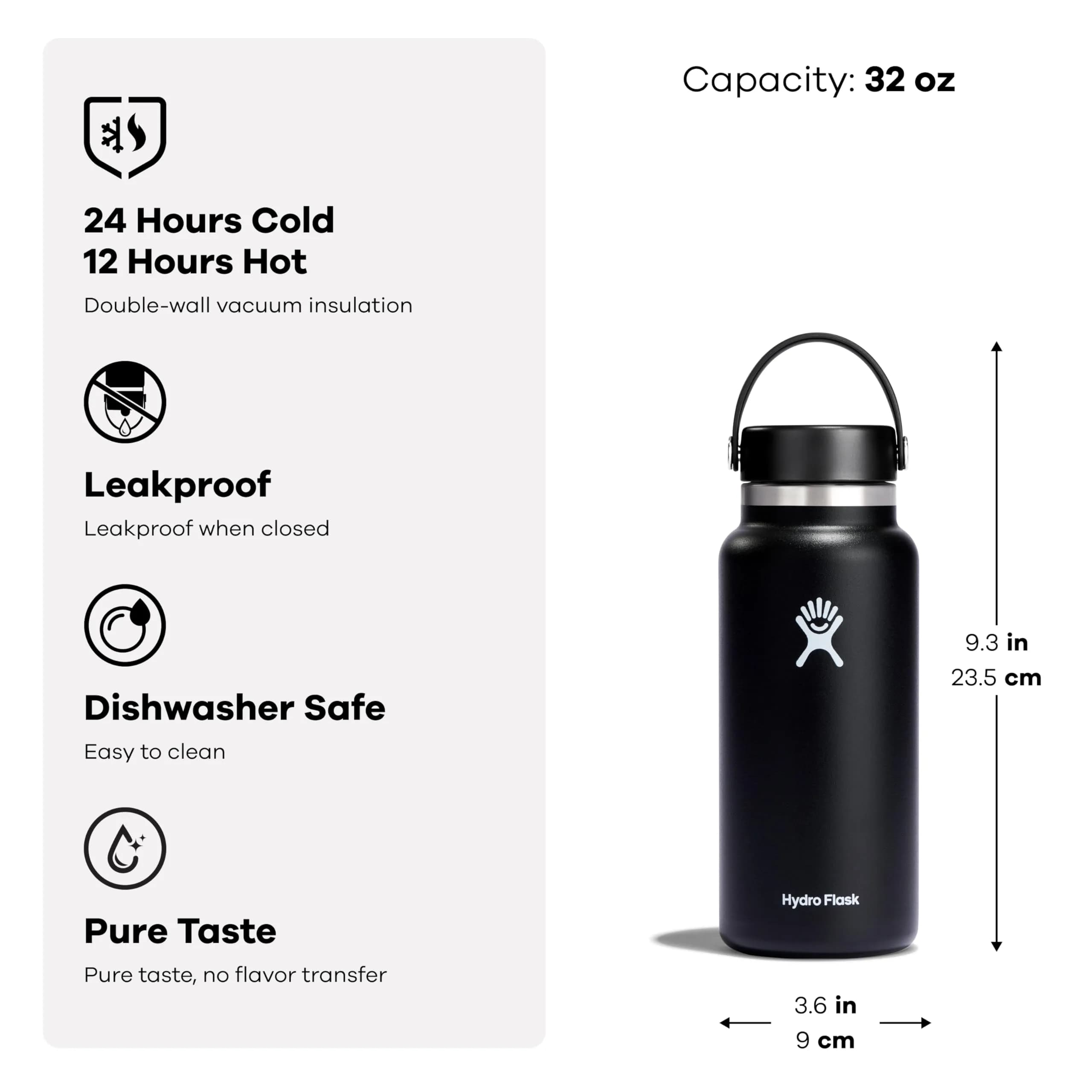 Hydro Flask 40 Oz Tonal White Wide Mouth Water Bottle | Insulated Stainless Steel, Cold 24 Hrs, Hot 12 Hrs - view 4