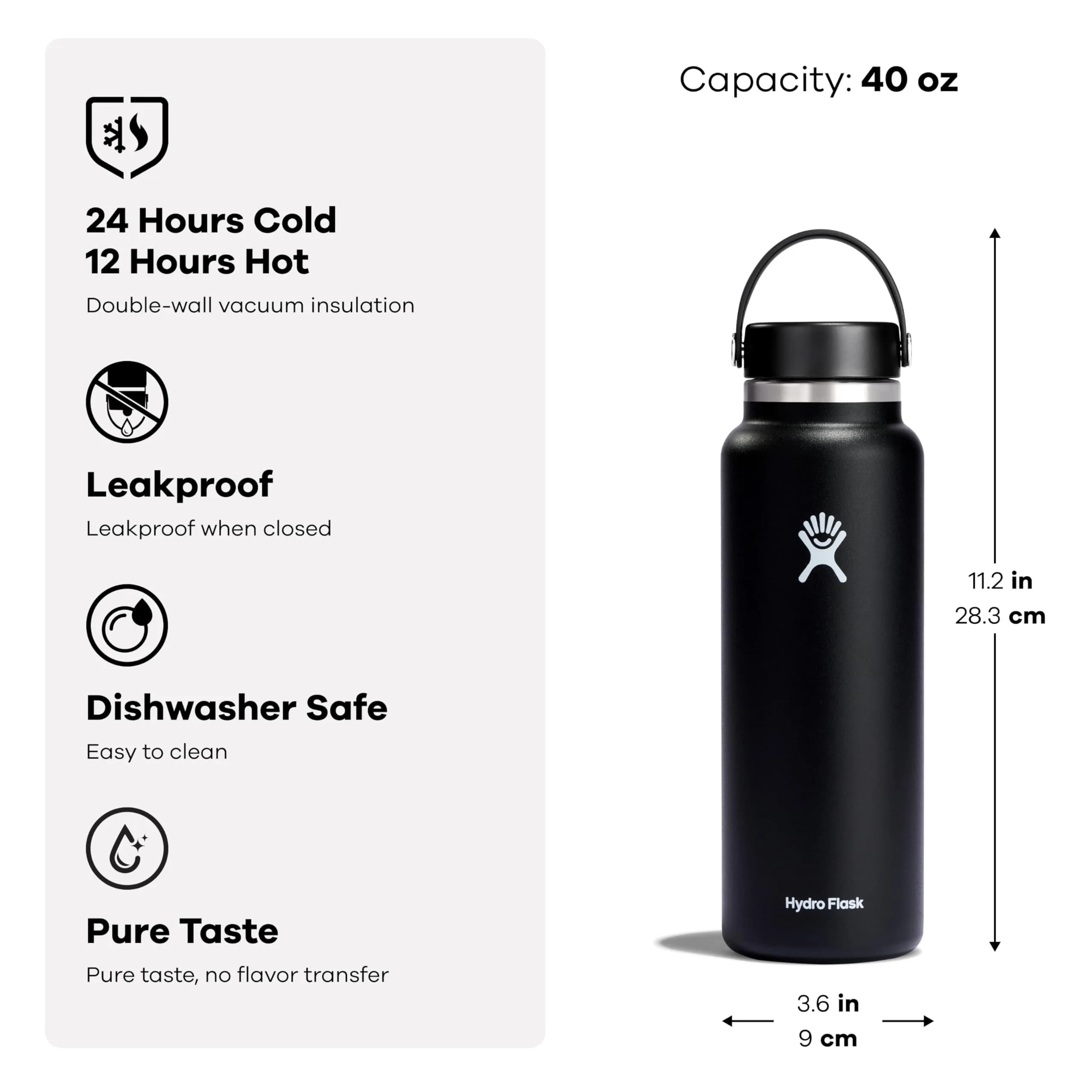Hydro Flask 40 Oz Wide Mouth Water Bottle - Classic White | Insulated Stainless Steel - view 4