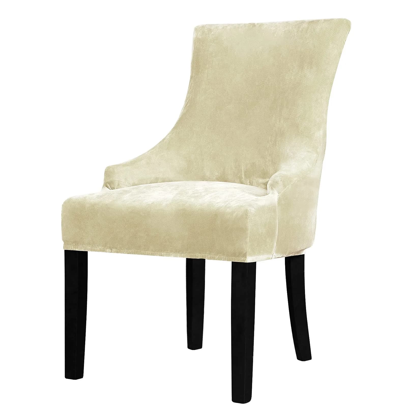 Lellen Velvet Stretch Wingback Chair Cover Slipcover - Cream, 1PC | Fits Dining & Living Room Chairs - main product image