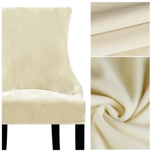 Lellen Velvet Stretch Wingback Chair Cover Slipcover - Cream, 1PC | Fits Dining & Living Room Chairs thumbnail 4
