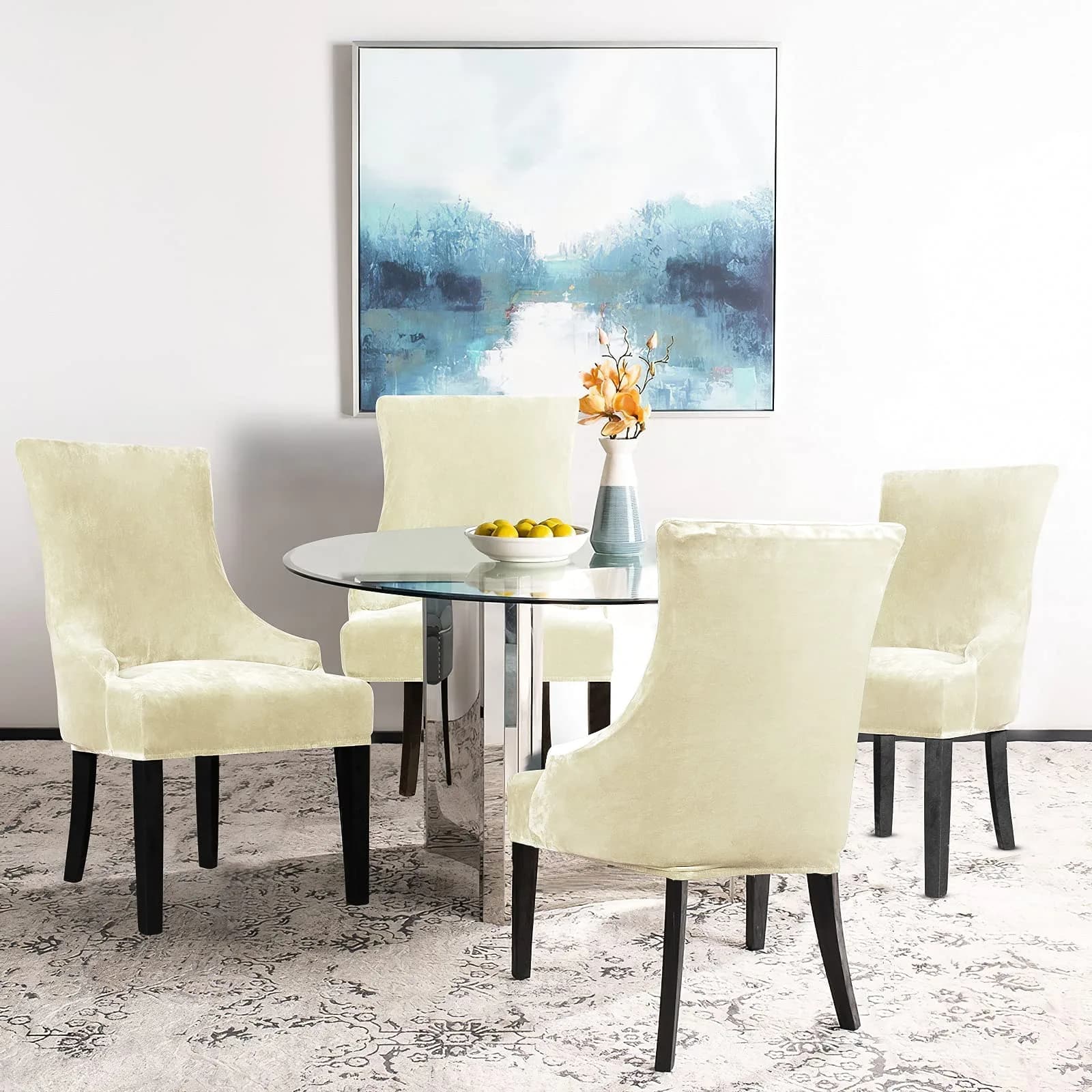 Lellen Velvet Stretch Wingback Chair Cover Slipcover - Cream, 1PC | Fits Dining & Living Room Chairs - view 2
