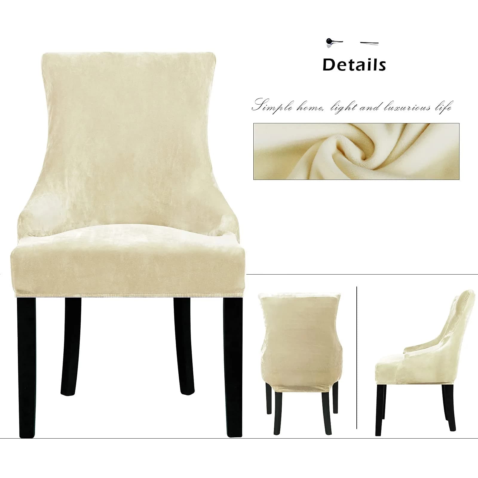 Lellen Velvet Stretch Wingback Chair Cover Slipcover - Cream, 1PC | Fits Dining & Living Room Chairs - view 3