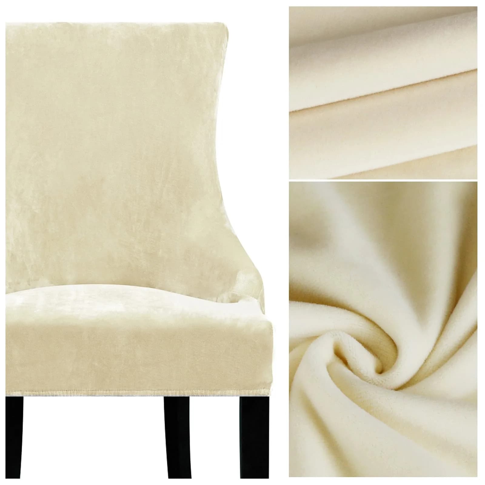 Lellen Velvet Stretch Wingback Chair Cover Slipcover - Cream, 1PC | Fits Dining & Living Room Chairs - view 4