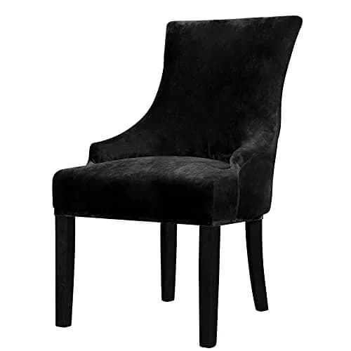 Lellen Velvet Stretch Wingback Chair Cover Slipcover 1PC Black | Fits Dining & Living Room Chairs thumbnail 1