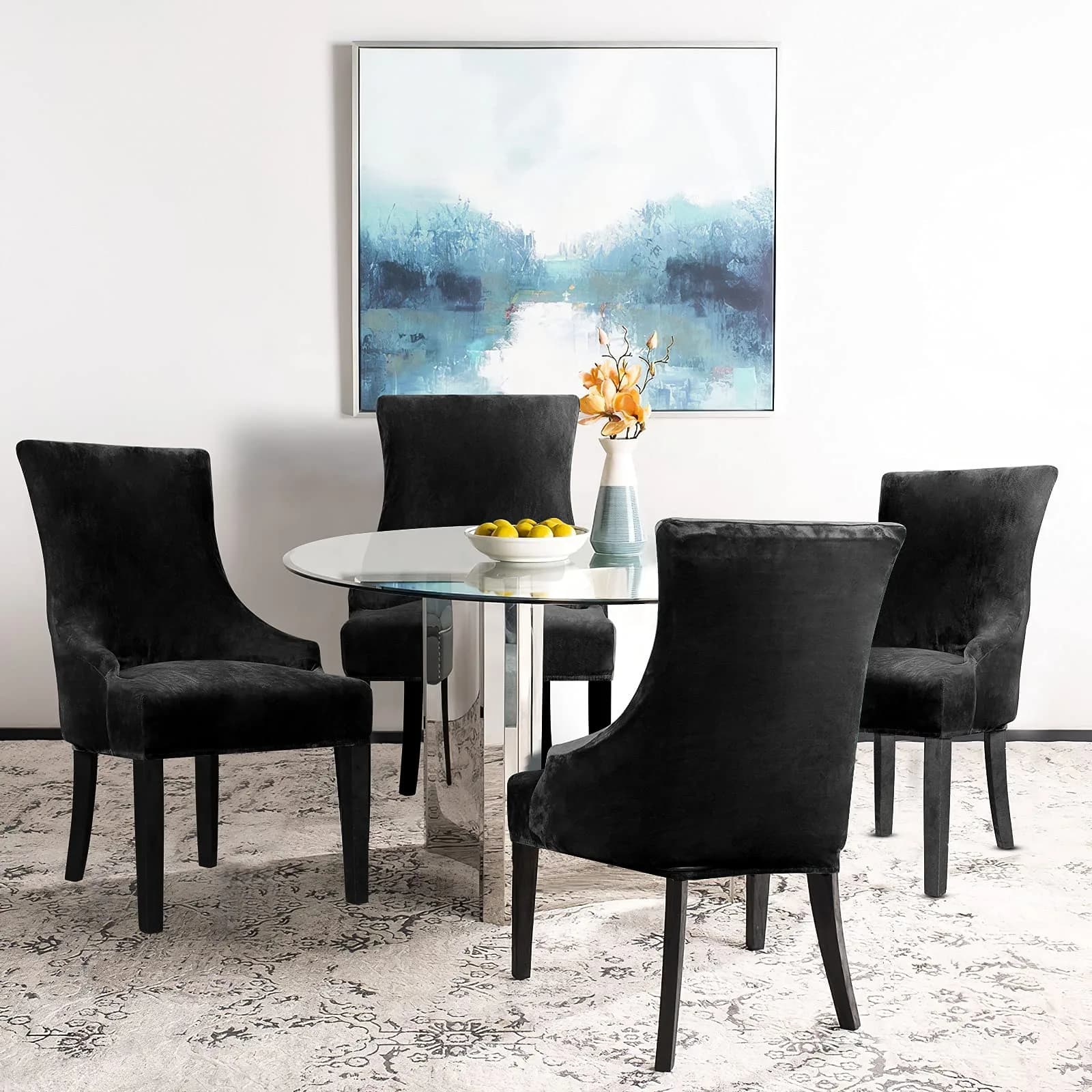 Lellen Velvet Stretch Wingback Chair Cover Slipcover 1PC Black | Fits Dining & Living Room Chairs - view 2