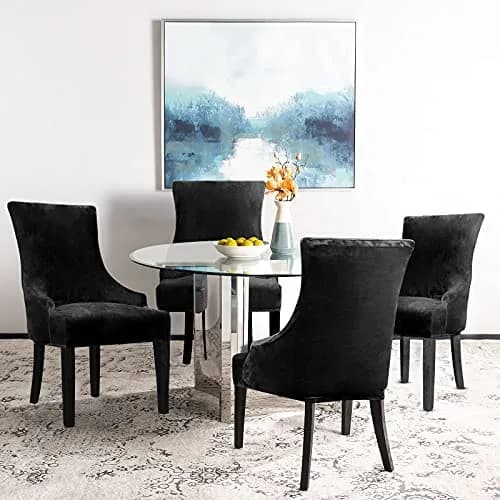 Lellen Velvet Stretch Wingback Chair Cover Slipcover 1PC Black | Fits Dining & Living Room Chairs thumbnail 2