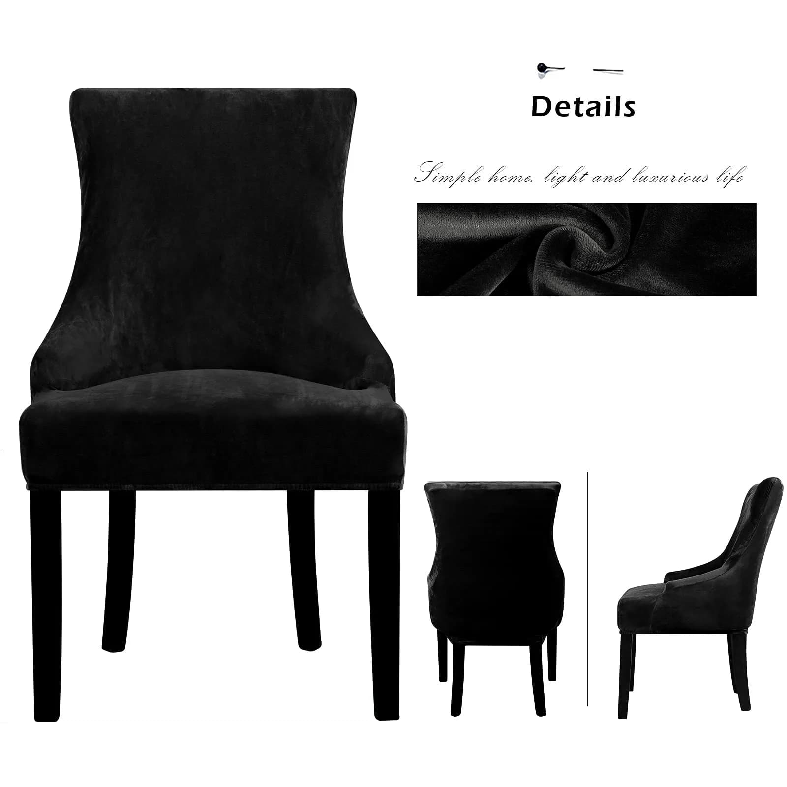 Lellen Velvet Stretch Wingback Chair Cover Slipcover 1PC Black | Fits Dining & Living Room Chairs - view 3