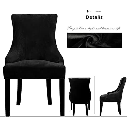 Lellen Velvet Stretch Wingback Chair Cover Slipcover 1PC Black | Fits Dining & Living Room Chairs thumbnail 3