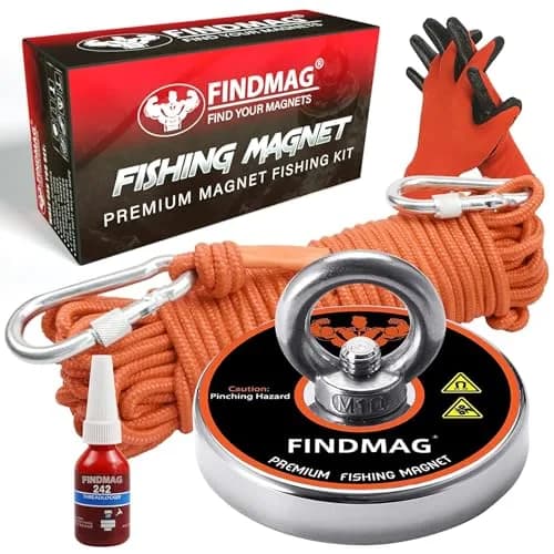 FINDMAG 800 LBS Neodymium Magnet Fishing Kit 2.95 Inch Diameter | Strongest N52 Magnet for Treasure Hunting thumbnail 1