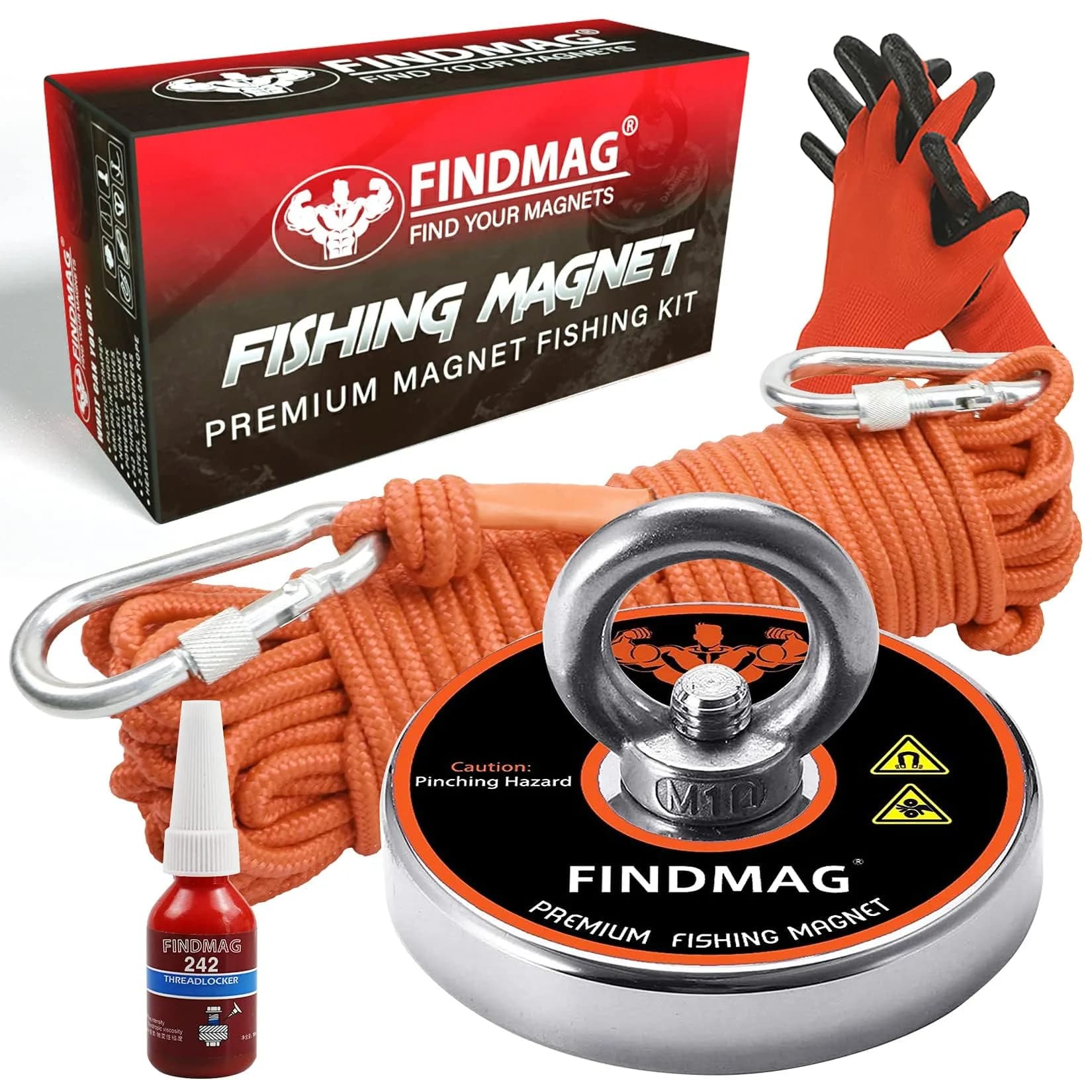 FINDMAG 800 LBS Neodymium Magnet Fishing Kit 2.95 Inch Diameter | Strongest N52 Magnet for Treasure Hunting — 800 LB Single Sided Magnet Kit