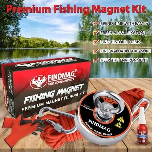 FINDMAG 800 LBS Neodymium Magnet Fishing Kit 2.95 Inch Diameter | Strongest N52 Magnet for Treasure Hunting thumbnail 2